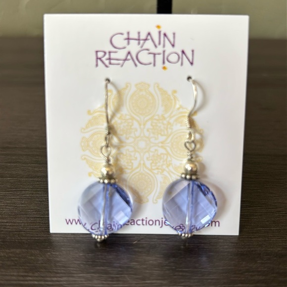 Periwinkle Blue Faceted Crystal Earrings in Sterling Earwires - Picture 3 of 6